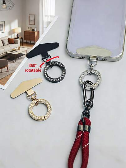 Alloy Lanyard Gasket Rotatable Stainless Steel 1pc Phone Lanyard Clip With Shiny Metal Spring Ring Keyring Ultra-Thin Phone Strap Connector Linking Plate Card Phone Case Back Sticker Spacer Fixing Metal Plate Phone Lanyard Attached Hook Phone Accessory Spring Gift