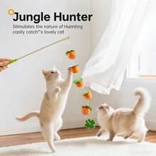 Cat Toy Teaser Wand With Bells, Durable Solid Wood Long Handle, Interactive Pet Toy For Entertainment And Scratching - View 1