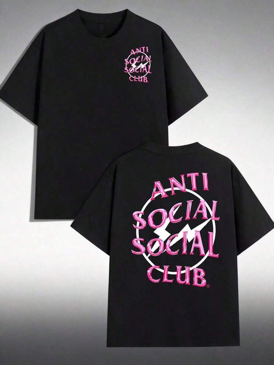 Funny Graphic T-Shirt1pc Women's Casual Round Neck Cotton T-Shirt Women's Sports T-Shirt Men's T-Shirt Couple T-Shirts Valentine's Day Gift Birthday Gift Christmas Gift Unisex T-Shirt Suitable For All Seasons,With The Anti Social Club MotifLatest Models,Summer Clothes Women,Spring Tops For Women,Graphic T Shirts,Summer Vacation Outfits - Negro 8 - View 1