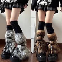 1 Pair Y2K Subculture New Fuzzy Sock Covers With Straps, Faux Fur Leg Warmers, Retro Thick Slouch Leg Warmers For Women - Multicolor - View 1