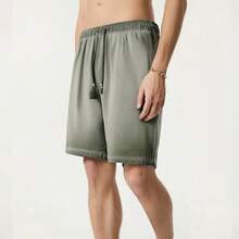 Men's Heavyweight Gradient Washed Drawstring Shorts - Casual Streetwear Elastic Waist Knee Length Shorts With Pockets - Vintage Distressed Denim Look Summer Bottoms For Men -  Y2K Inspired Relaxed Fit Casual Shorts For Daily Wear, Street Style, And Outdoor Activities - 2026 New Arrival American Fashion Essentials - 軍綠色 - 查看 3