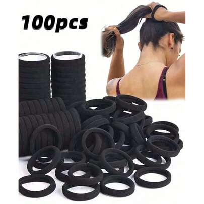 100/200pcs Pack Basic Black Elastic Hair Ties, 4cm, Suitable For Women And Girls Daily Use, Hair Ties, Hair Bands, Hair Accessories, Hair Elastics