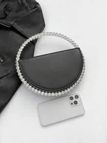 New Classic Luxury Style Women's Round Crystal Rhinestone Evening Bag, Elegant Handbag, Portable Design, Versatile For Daily And Formal Occasions, Compact Structure, Can Store Lipstick, Cash, Coins, Keys, Small Mobile Phone, Perfect For Parties, Dinners, Weddings, Dances, Banquets, Cocktail Events, Evening Occasions, Glamorous Decoration, Delicate Craftsmanship, Shiny Rhinestone Decor - 黑色 - 查看 8