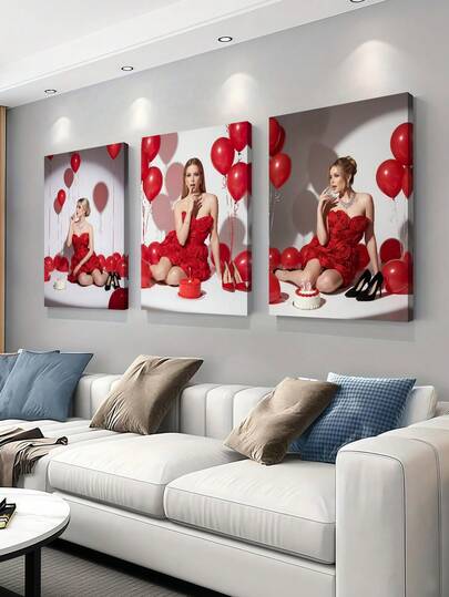Conjunto de 3 peças de arte de parede em tela personalizada, pôster personalizado sem moldura, pintura em tela aconchegante com moldura, ideal para o Dia das Mães, Dia dos Pais, casamentos, formaturas, aniversários, decoração de quartos, presentes personalizáveis, arte de parede, presentes para melhores amigos e presentes para a família.