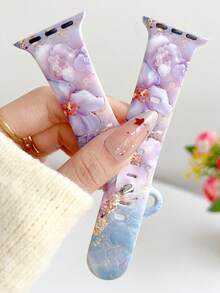 1条薰衣草色大理石纹硅胶表带，兼容 38/40/41/42/44/45/46/49mm，时尚柔软硅胶运动表带，适用于 Ultra 2 S10 SE 9 8 7 SE 6 5 4 3 2 1，适合日常佩戴和度假使用。 - 彩色 - 查看 4