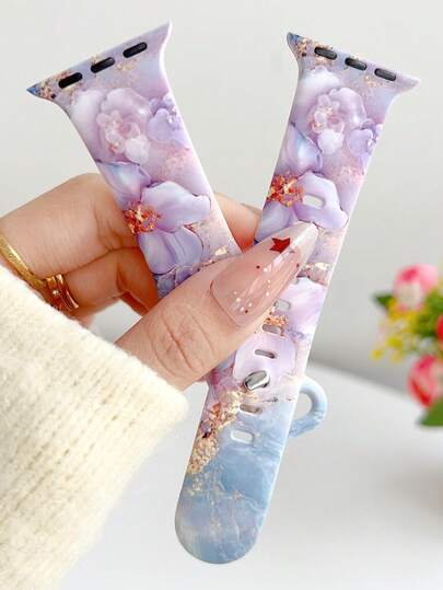 1pc Summer Fresh Floral Print Silicone Watch Strap Compatible With Apple Watch Band Strap 38mm 40mm 41mm 42mm 44mm 45mm 49mm (S10 42)Mm (S10 46)Mm, Fashionable Soft Silicone Sports Watch Strap Bands Compatible With Iwatch Series Ultra 2 S10 SE 9 8 7 SE 6 5 4 3 2 1, Suitable For Outfits, Daily Wear, Holidays