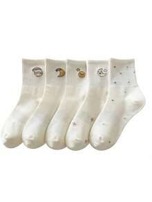 5 Pairs Women's Autumn Winter Crew Socks Starry Sky Cute Cartoon Korean Style Preppy Ins Style Sheer Socks - Multicolor - View 6