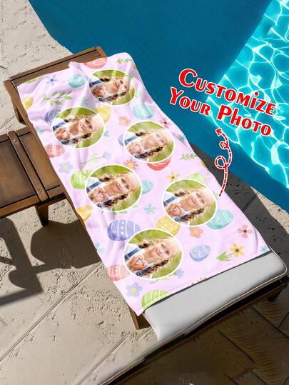 Personalized Cartoon Patterned Beach Towel, Customizable With Your Own Pictures, A Fun Party Gift With Multiple Colors To Choose From, An Ideal Gift For Beach Vacations, Cartoon Colored Patterns