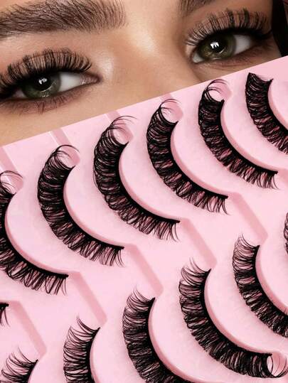  Asiteo 10对装 D卷假睫毛，俄式DD卷仿貂毛睫毛，可重复使用，蓬松自然，浓密柔软，睫毛嫁接，假睫毛，适合化妆，礼品装假睫毛，送给女性、女孩的礼物，派对用品，婚礼礼物，适合女性日常妆容、工作、旅行、音乐节等场合。