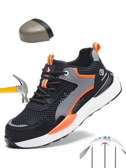 Men's Safety Shoes With Steel Toe Cap, Low-Top Work Shoes, Summer Lace-Up Breathable Sports Work Shoes For Men And Women, Anti-Crush Anti-Puncture Safety, Soft And Breathable Comfortable, Black, Outdoor Hiking Shoes, Construction Labor Protection Shoes