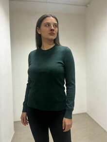 Steve Store Women's Fashion Round Neck Modal Long Sleeve Imported Sweater With Elastic Waistband For Autumn And Winter. - Verde Escuro - View 3