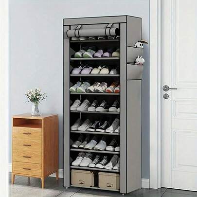 6/8/10 Tier Shoe Rack With Dust Cover, Non-Woven Fabric Material, Space Saving, Large Capacity, Easy Assembly, Portable Shoe Cabinet, Suitable For Entryway, Storage Shelf, Home And Dorm Organization, Shoe Storage, Shoe Rack, Room Decor, Shelves, Minimalist Style, Spring Break, Opulence Boho Style, High-End Style, Mother's Day, Saudi National Day