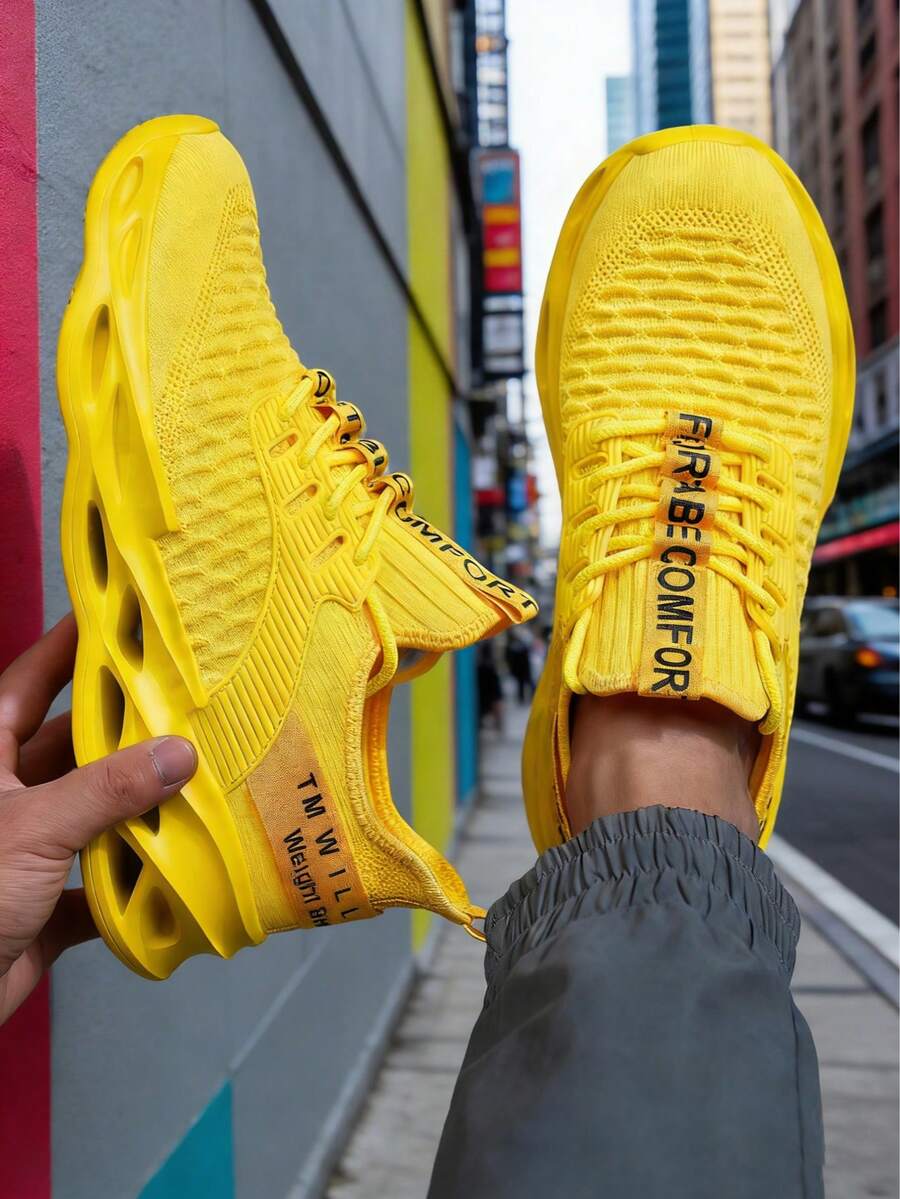 Men's Fashion Yellow Sport Shoes Modern Design EVA Midsole Lightweight Sneakers For Streetwear And Active Lifestyle - 黃色 - 查看 1