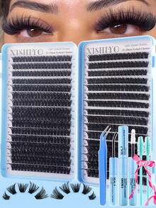 544pcs Clusters D Curl 80D+100D Individual Eyelashes Extensions Kit With Adhesive, Tweezers And Tools For Beginners And Professionals, Soft And Natural Looking Wispy Lash Extensions Set, DIY At Home Segmented Lashes - Multicolor - View 12