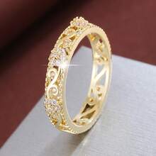 1枚优雅花卉设计立方氧化锆镶嵌女式戒指 - 彩色 - 查看 5