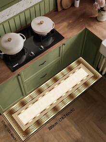 1pc Silica Gel Kitchen Floor Mat, Featuring Modern Minimalist Geometric Wave Pattern, Shallow Beige Lines Outlining Continuous S-Shaped Curves On White Background, Complemented By Fine Parallel Vertical Stripes, Presenting A Smooth Rhythmic Feel And Refreshing Elegant Visual Effect - Multicolor - View 10