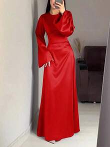 Women's Style Long Elegant Modest Long Sleeve Dress - 紅色 - 查看 2