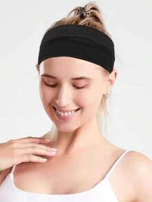 4pcs Unisex Widened Simple Headbands, Slip-Resistant, Absorb Sweat, Elastic, Soft Material Headband Suitable For Yoga, Running, Fitness And Other Sports Hair Band Turban Headband Sweatband, School Stuff, College Fall Winter Hair Accessories For Women For Vacation Outfits Woman Elegant Scarf Women Bandanas Soft Headwrap - 黑色 - 查看 2