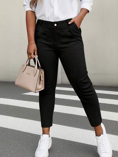 HOMEYEE 女士优雅直筒裤，纯色办公商务通勤裤，经典百搭休闲长裤，四季皆宜