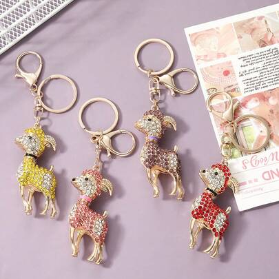 1 pezzo Portachiavi per auto con decorazione di strass a forma di capra, portachiavi luccicante, ciondolo portachiavi carino a forma di animale, accessorio in lega di zinco, regalo per le donne, adatto per l'estate