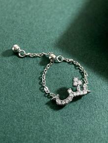 1枚可调节字母链戒指，925纯银材质，独特百搭的女士链戒指，精致的女士珠宝，适合日常佩戴、约会、新年、情人节及其他场合。 - 字母鏈條戒指 - 查看 3