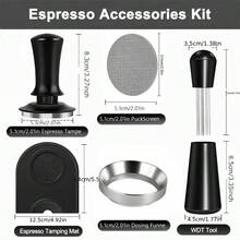 6件套不锈钢咖啡工具套装，包括1个压粉器、1个量粉漏斗和1支拉花笔，专为实用和专业用途而设计。 - 彩色 - 查看 7