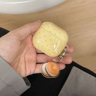 Minimalist Yellow Polka Dot With Bagel Charm Earphone Case Suitable For AirPods Pro 3, New Pro 2, Cute Apple 4 Minimalist 3, Personalized 1/2 Earphone Case For Women