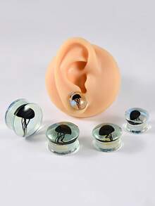 1PC Jellyfish Glass Double Flared Ear Plugs Ear Tunnel Gauge Transparent Glass WIth Black Jellyfish Ear Expander Weight Body Piercing Jewelryng Jewelry - As Shown - View 6