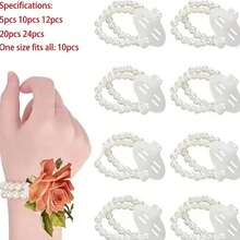 5/10/12/20/24 Pcs/Set - Elastic Pearl Brooch Bracelet, Suitable For Weddings, Galas And Beach Parties - White - View 1