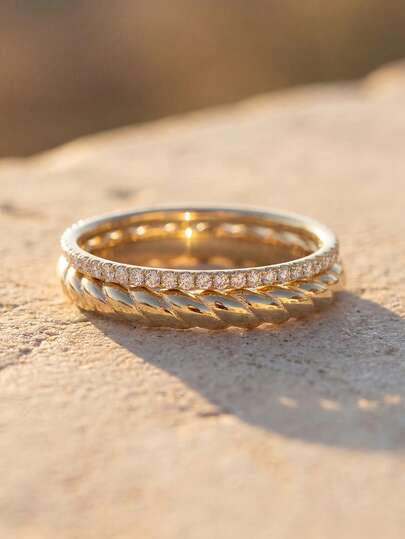 2pcs Classic Luxurious Twisted Ring Set, Diamond Encrusted, Engagement/Holiday Gift, Exquisite S925 Sterling Silver Jewelry