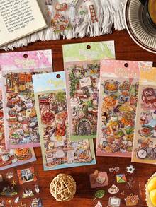 4pcs Cute Sticker Set, Life Theme Stress Relief Stickers, Happiness Guide Series, Suitable For Gifts, Office, Home, Marking, Labels, Classrooms, Entertainment Toys, Student Journals, Creative Retro Decoration DIY Stickers Scrapbook Supplies Stationery Funny Stickers Kindle - Multicolor - View 2