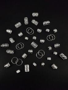 40pcs Silver Hair Accessories Set, Adjustable Hair Clips, Rings, Pearls, Suitable For Braids, Curls, Buns, Girl Hair Decorations - Silver - View 4
