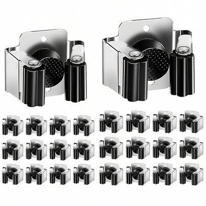 5/10 piezas Organizador de escoba y trapeador montado en la pared de acero inoxidable, adecuado para jardín, cocina, garaje y otros usos interiores/exteriores