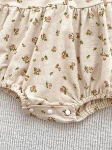 Spring New Arrival Sweet Ditsy Floral Baby Girl Long Sleeve Bodysuit, Flower Collar - Apricot - View 6