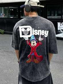 Disney Official Licensed Walt Disney World Sorcerer Mickey Double-Sided Graphic T Shirts 100 Percent Cotton Disney Shirt 220g Unisex - Black - View 2