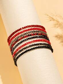 8pcs Bohemian Beach Style Red Crystal Layered Bracelets Set For Women - Red Series - View 2