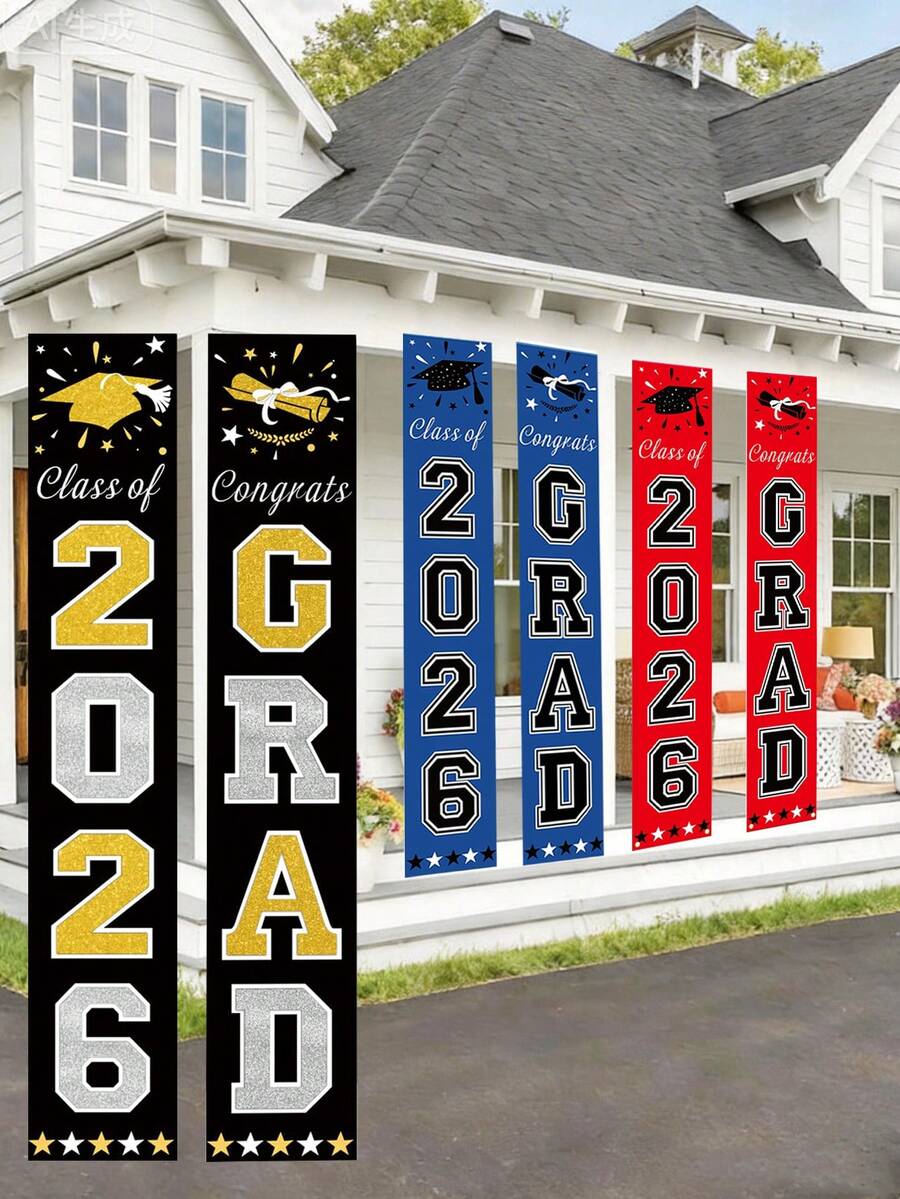 2pcs 2026 Graduation Decoration Series, Multi-Color Options, Suitable For Graduation Season Porch Banner And Party Decor