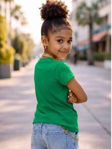 Girls' Streetwear T-Shirt, 100% Cotton, Sizes 2 To 16. Lightweight And Cool For Children And Teenagers. - 綠旗 - 查看 2