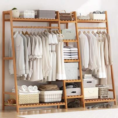 Rack para Ropa, Closet armables para Ropa con 9 Compartimentos de Almacenamiento, 160x40x140CM Perchero con Estantes, para Balcón, Dormitorio, Sala de Estar y Lavandería, Fácil de Montar