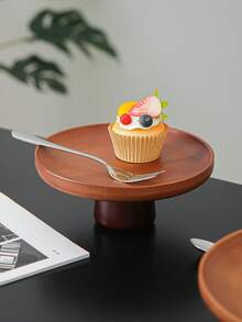 1pc Bamboo Cake Stand With Wooden Base, Dessert Display Plate, Multifunctional Fruit Tray, Suitable For Dining Table Decor, Home And Kitchen Serving Platter, Ramadan Use - Maroon - View 9