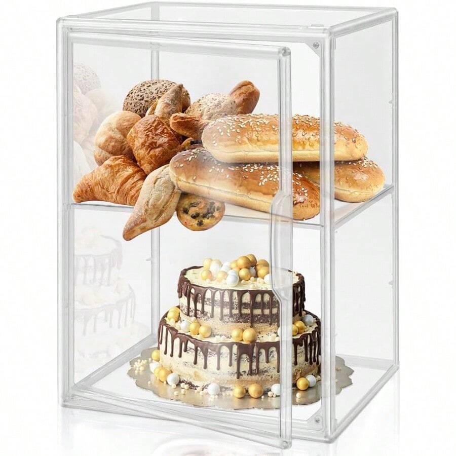 Panera para Pan Una Gran Caja de Pan en La Encimera de La Cocina Caja de Pan Transparente de Doble Capa Caja de Almacenamiento de Pan Apilable Caja Expositora Transparente - Transparente - Ver 1