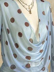 女士新款春夏泳衣罩衫，优雅性感复古黄色波点印花高领长袖网纱连衣裙，女士沙滩装，Y2K泳装，适合海滩度假、节日、派对、情人节、狂欢节等场合。 - 藍卡色 - 查看 5