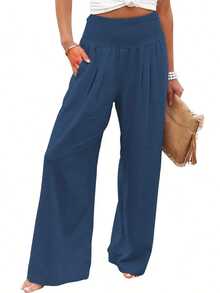 Pantalones largos anchos y sueltos de estilo casual europeo y americano para el verano - azul real - Ver 4