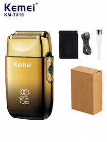 Kemei KM-TX10 男士电动剃须刀，3 档速度设置，USB 充电，干湿两用，往复式剃须刀，数字显示，胡须修剪器/刀片更换（1 个） - 彩色 - 查看 10