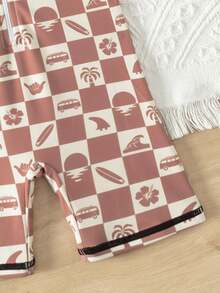 1件装男婴复古格子数码印花短袖连体泳衣，夏季 - 彩色 - 查看 3