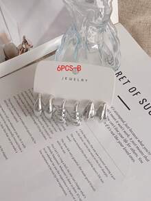 6-18pcs/Set Fashionable Exaggerated Earrings Set, C-Shape Five-Leaf Flower & Water Drop Geometric Earrings For Women - Silver - View 3