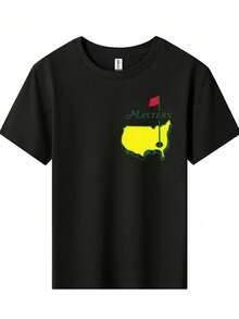 The Masters Tournament Augusta National Golf Club Cartoon Print T-Shirt, 180g Soft, Comfortable, And Breathable Children's Short-Sleeve Shirt, Suitable For All Seasons, Perfect For Boys And Girls For Daily Commuting, School, And Casual Sports Wear. A Round-Neck Top Ideal For Holiday Parties, Gatherings, Outdoor Activities, And Travel. - màu đen - Xem 2