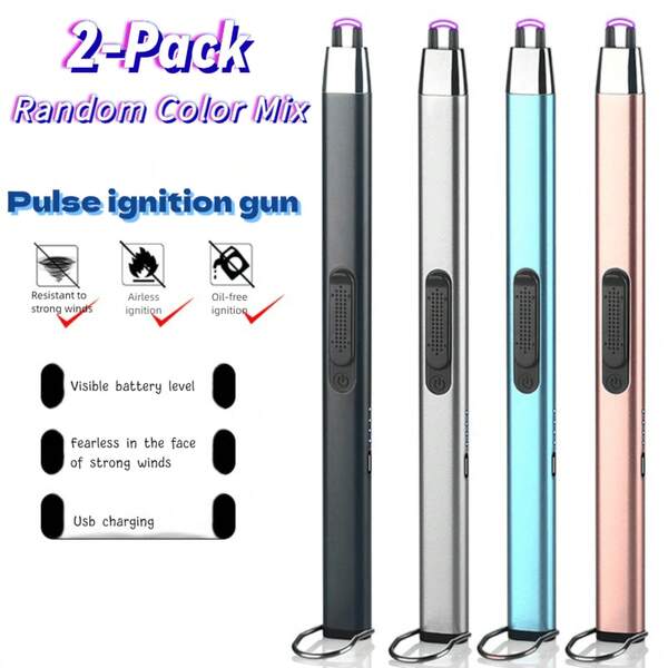 2 Pack Metal Windproof Arc Pulse Lighter Set,  Portable Cigarette Lighter