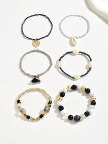 1 Set LOVE Metal Pendant Tassel Shell Bracelet, Bohemian Style Beach Vacation Wear - Multicolor - View 6