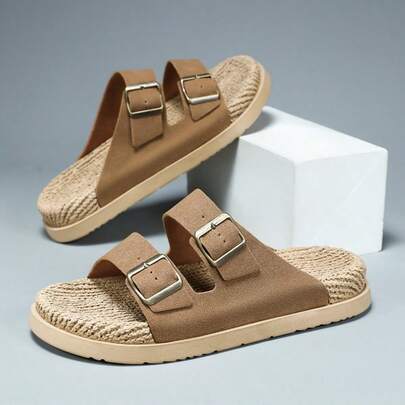 Men's Summer Sports Sandals, Flat Double Buckle Design, Comfortable & Versatile For Outdoor, Casual, Beach